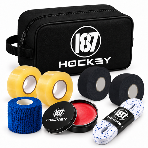 187 Hockey Accessory Bundle mit Tasche, zwei Schlägertapes, zwei Stutzentapes, Grip Tape, Stick Wax und einem Paar Waxed Pro Laces – Beispielkonfiguration