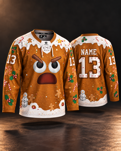 187 Hockey Gingerbread Jersey – Designvorschau von Vorder- und Rückseite mit individuellem Namen und Nummer